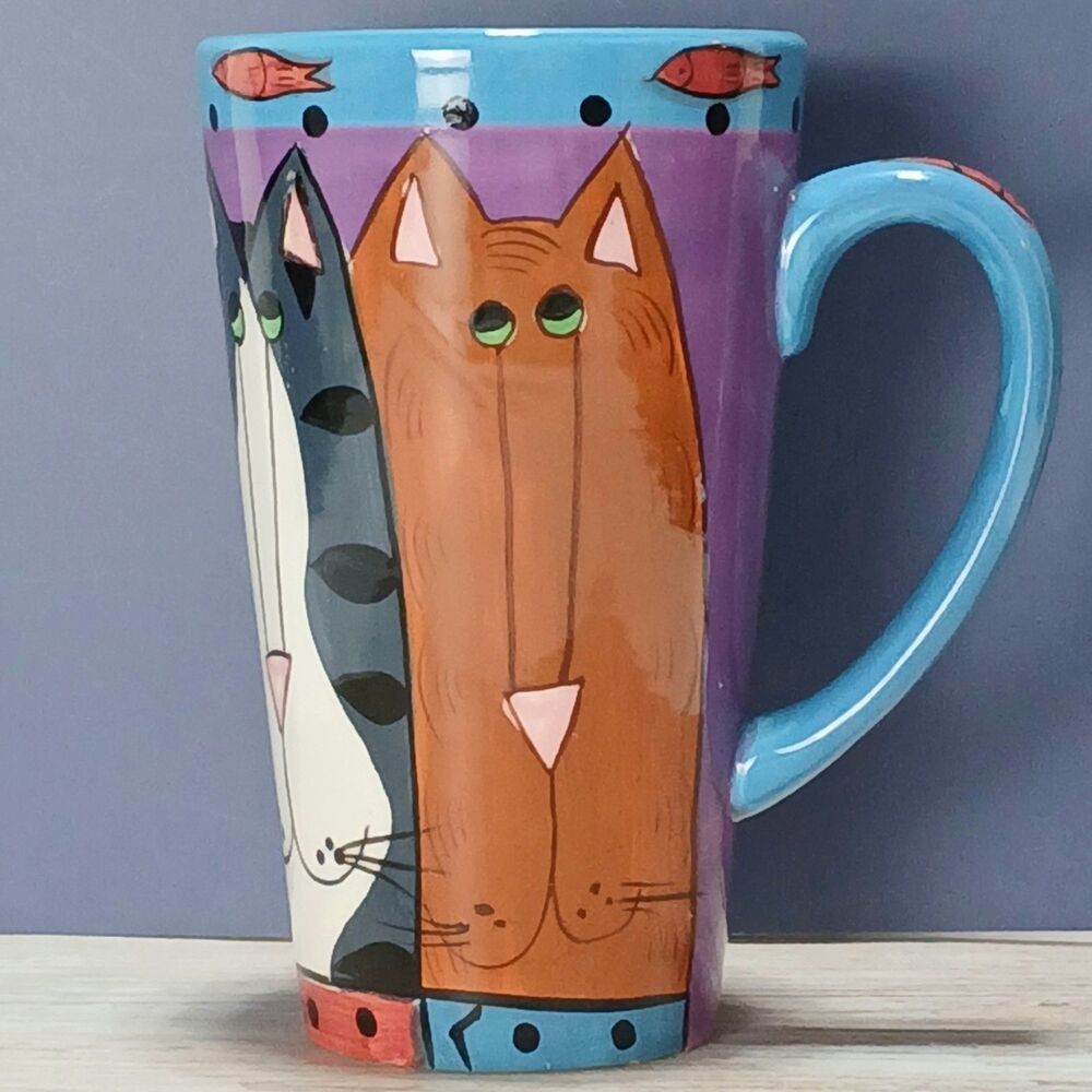 Vtg Catzilla 6" Tall Tapered Cat Mug by Candiace Reiter, 2001 Hand Painted EUC
